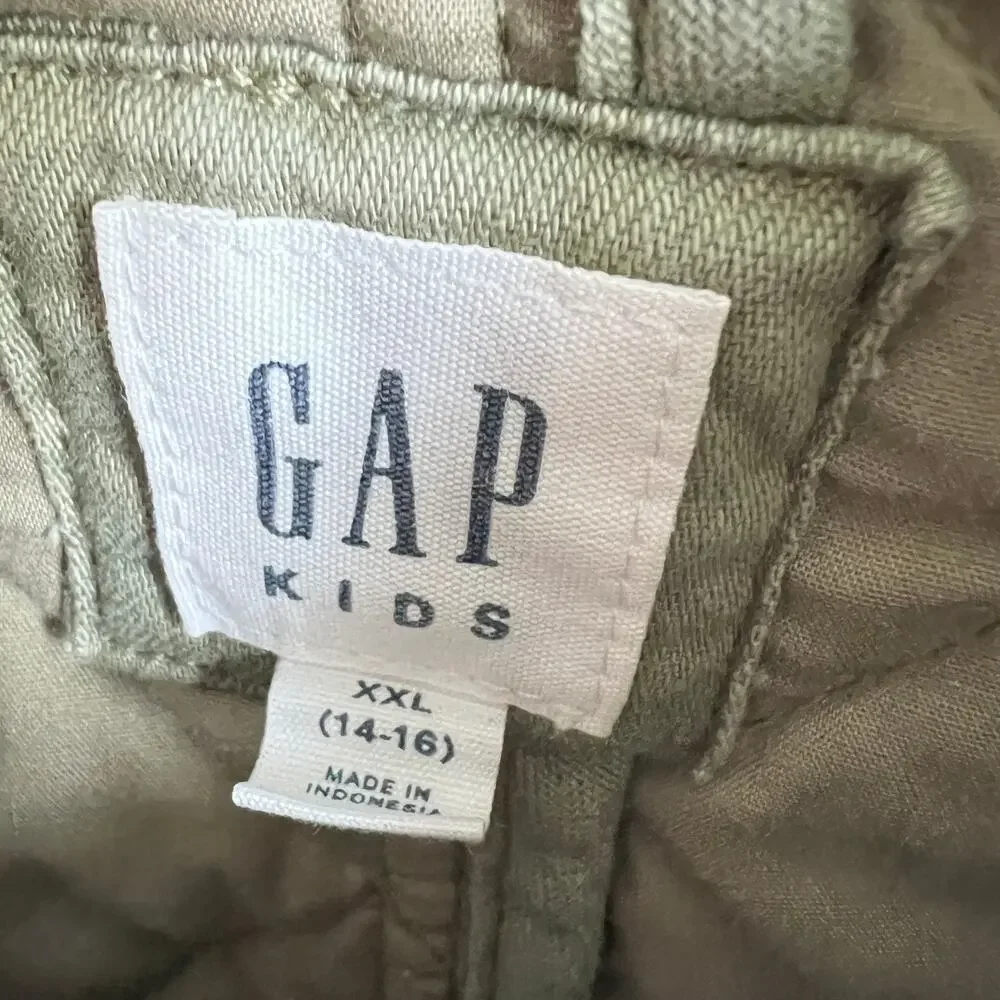 Gap Kids Quilted Utility Jacket Olive Green Girl's XXL 14-16 Full Zip Winter